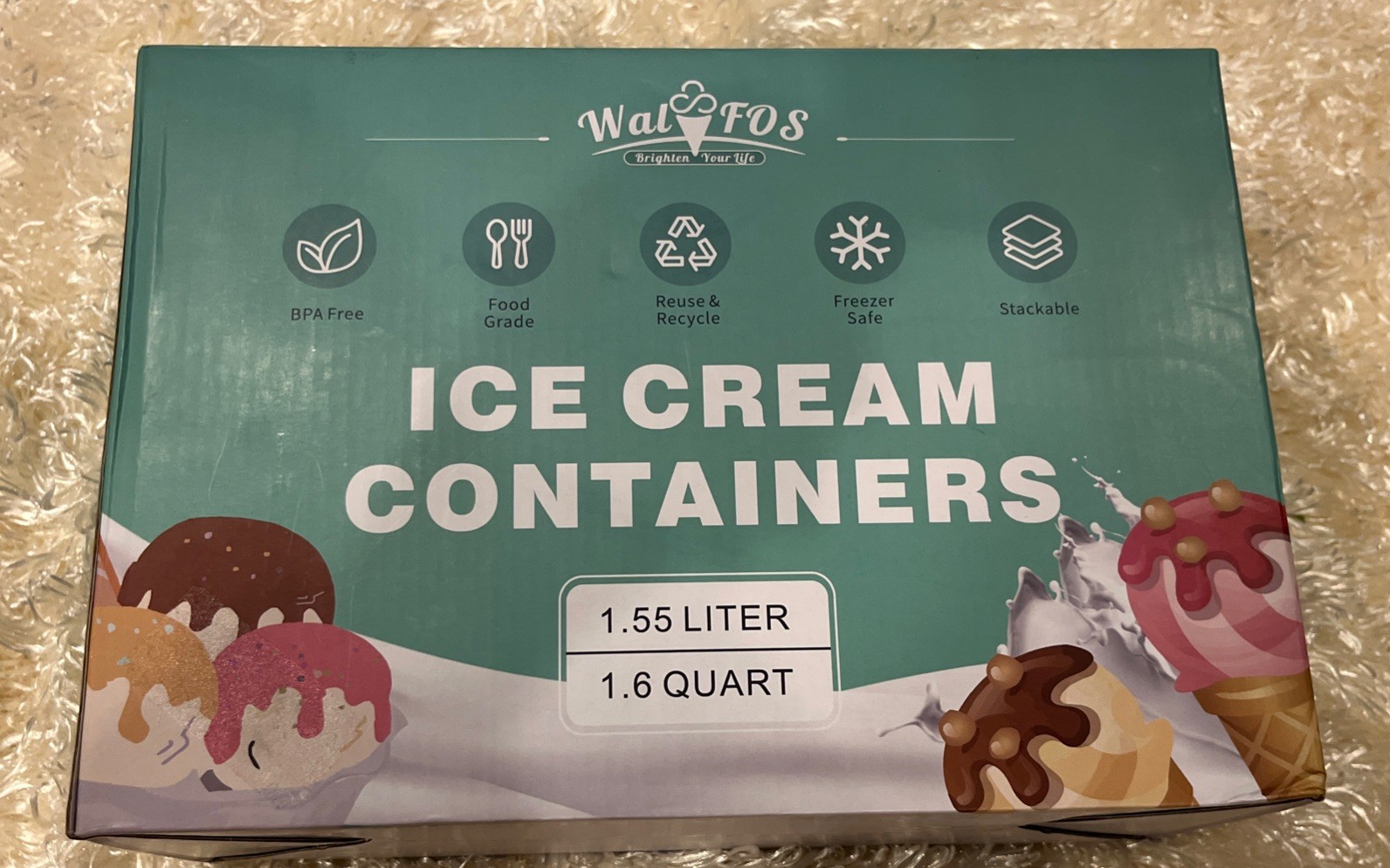 Walfos Ice Cream Containers for Homemade Ice Cream – 1.6 Quart – Two – New!