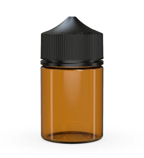 CHUBBY GORILLA 60ML STUBBY BOTTLES (5pack) TRANSLUCENT AMBER BOTTLE/BLACK LID