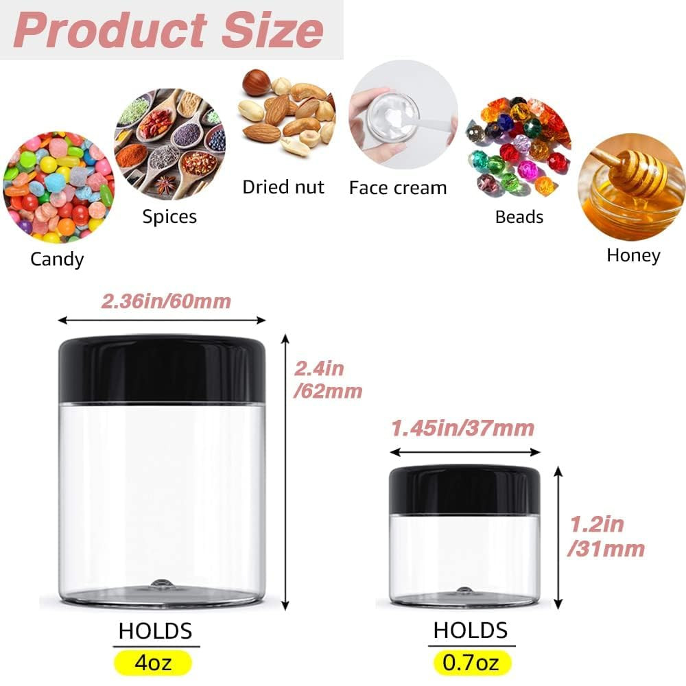 12 Pack 4 Oz Small Plastic Containers with Lids+12 Pack 20G/20Ml Cosmetic Sample