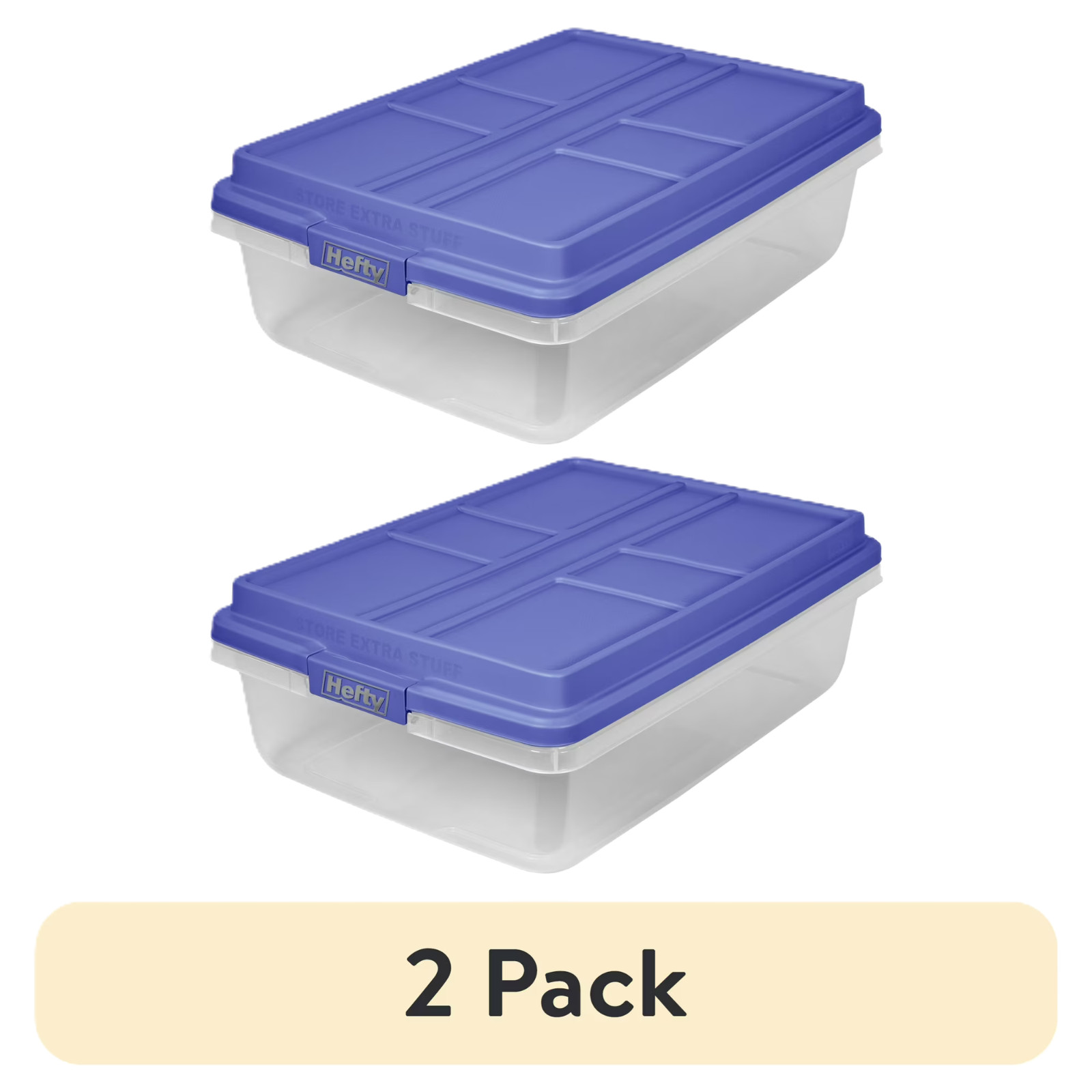 (2 Pack) Hefty HI-RISE 40 QtMedium Latching Storage Bin Clear Plastic Lid Blue