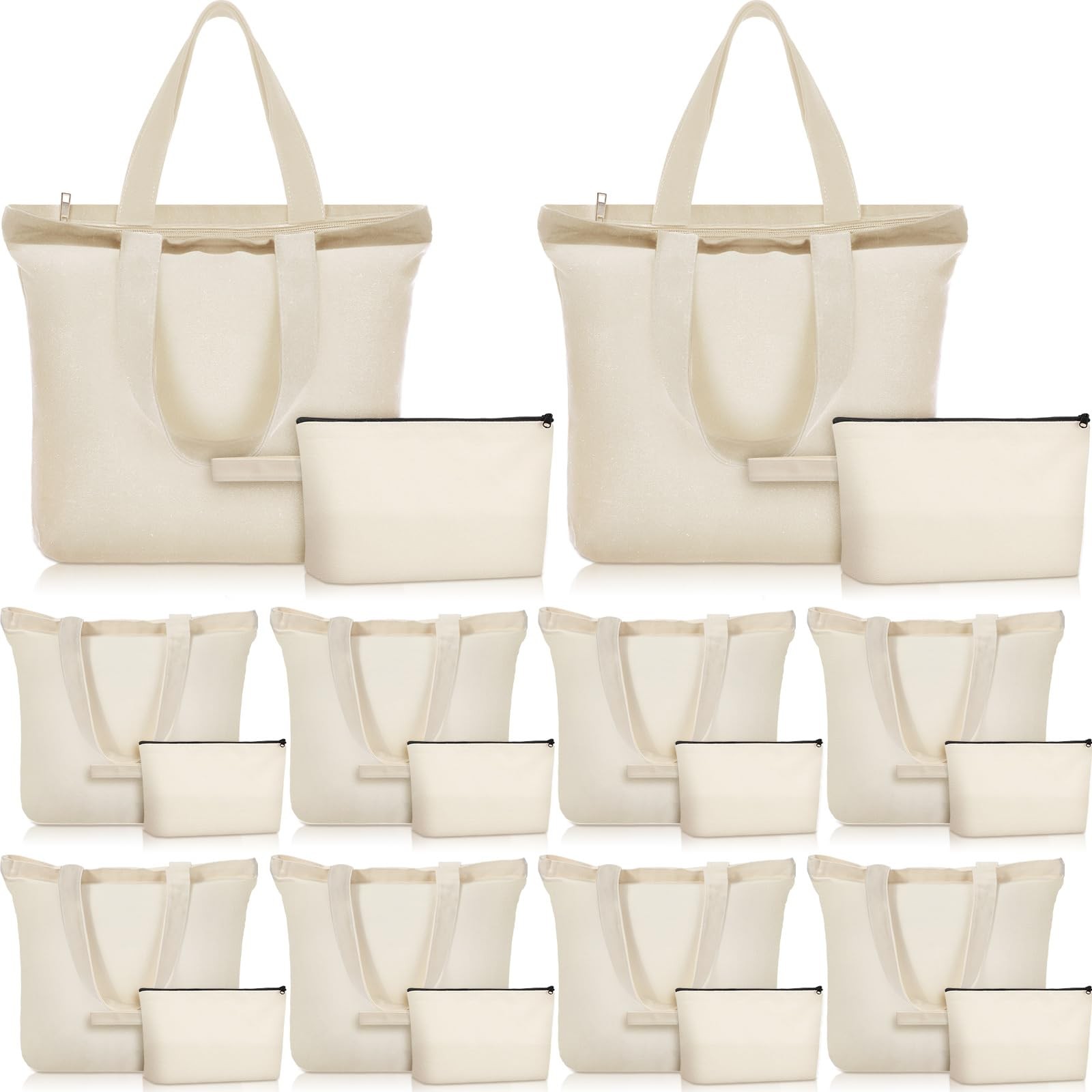 20 Silkfly Cotton Canvas Tote Bags w/ Zipper & Makeup Bags Reusable Kitchen