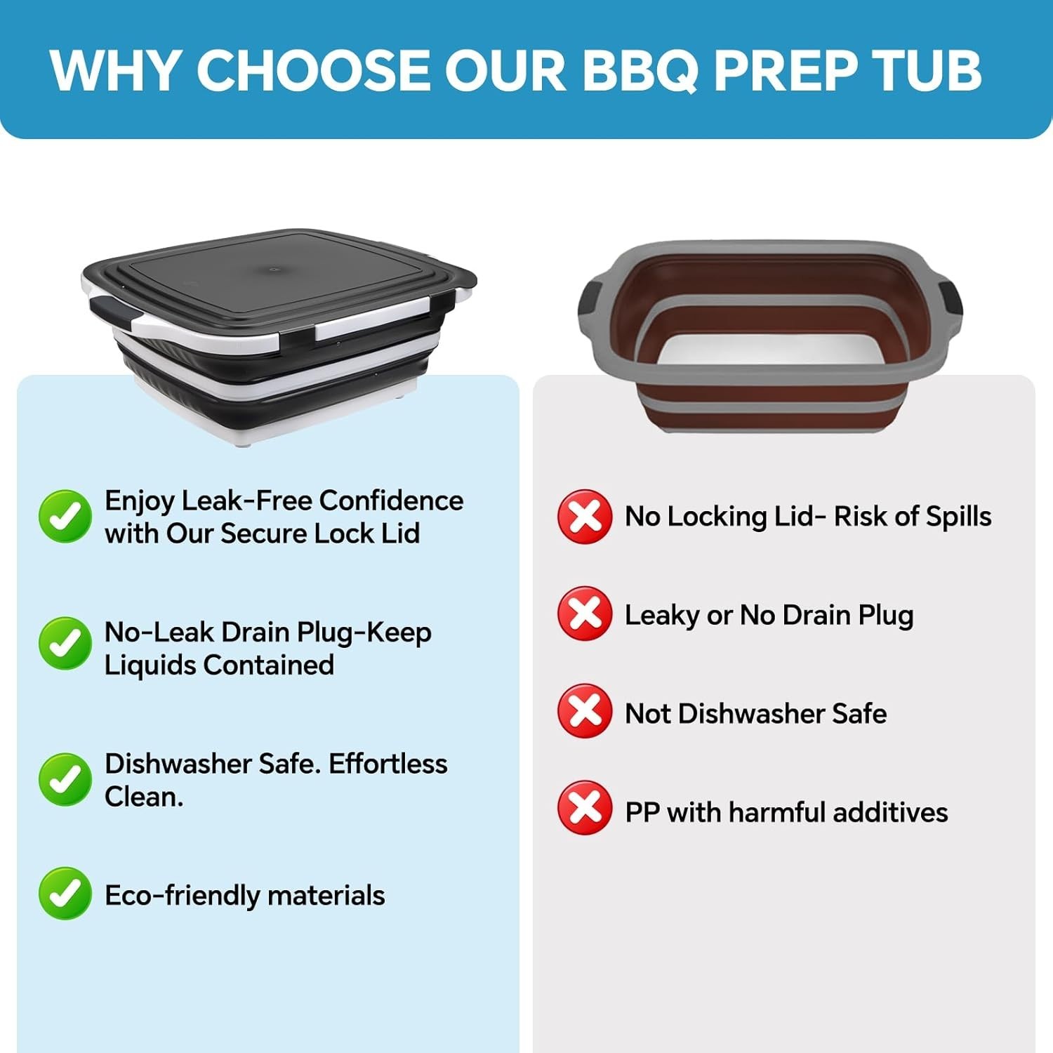 XUDAKAIXIN Collapsible BBQ Prep Tub for Meal Prep Free Shipping