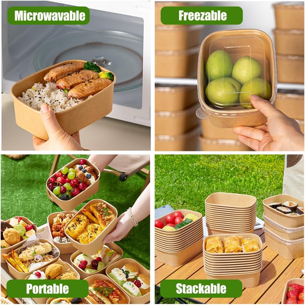 50 Pack 29Oz Disposable Meal Prep Containers W/ Lids & Forks-Disposable Kraft