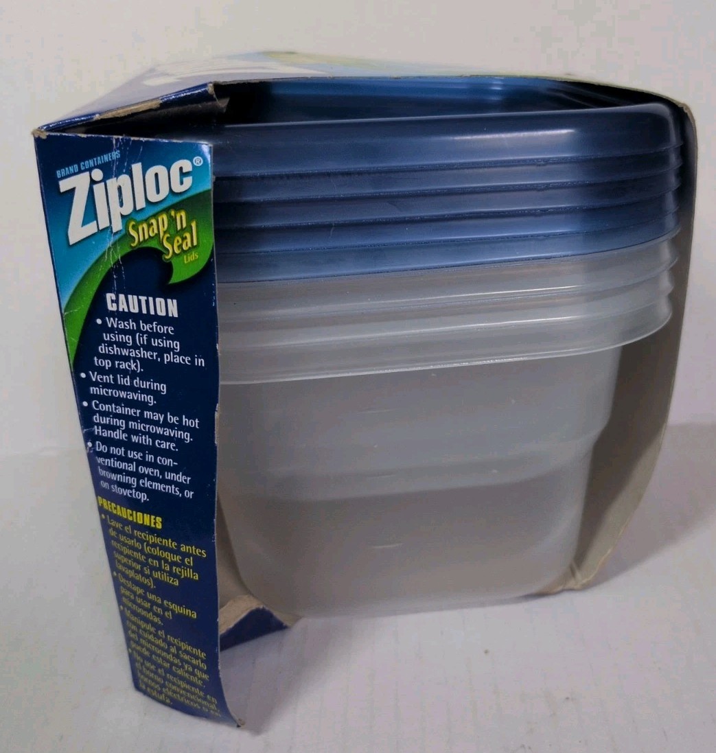 Vtg 2004 Ziploc Snap n Seal Medium Square Food Storage Containers 4 Ct 32oz New