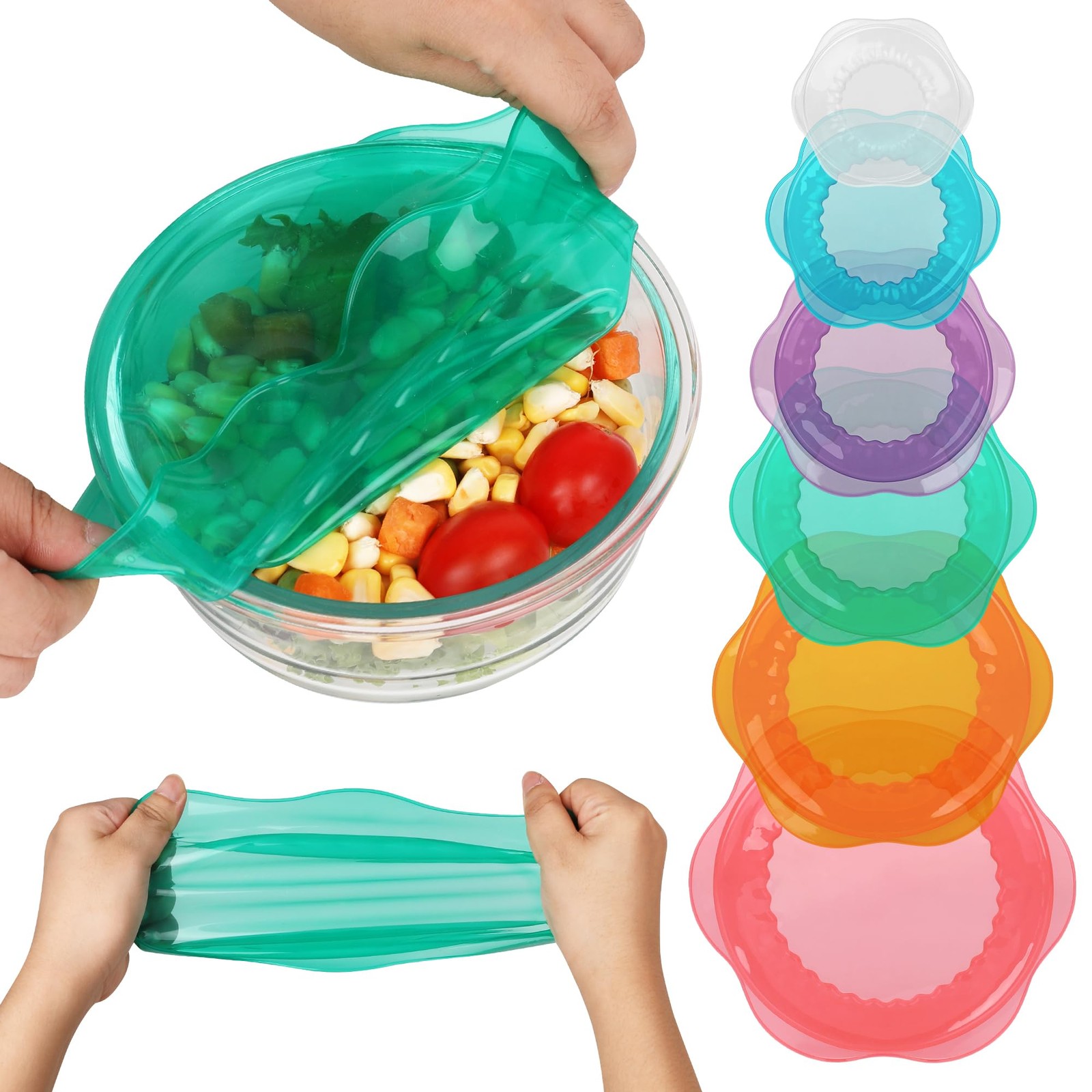 6 Pcs Silicone Stretch Lids Reusable Food Storage Covers Airtight Bowl Container