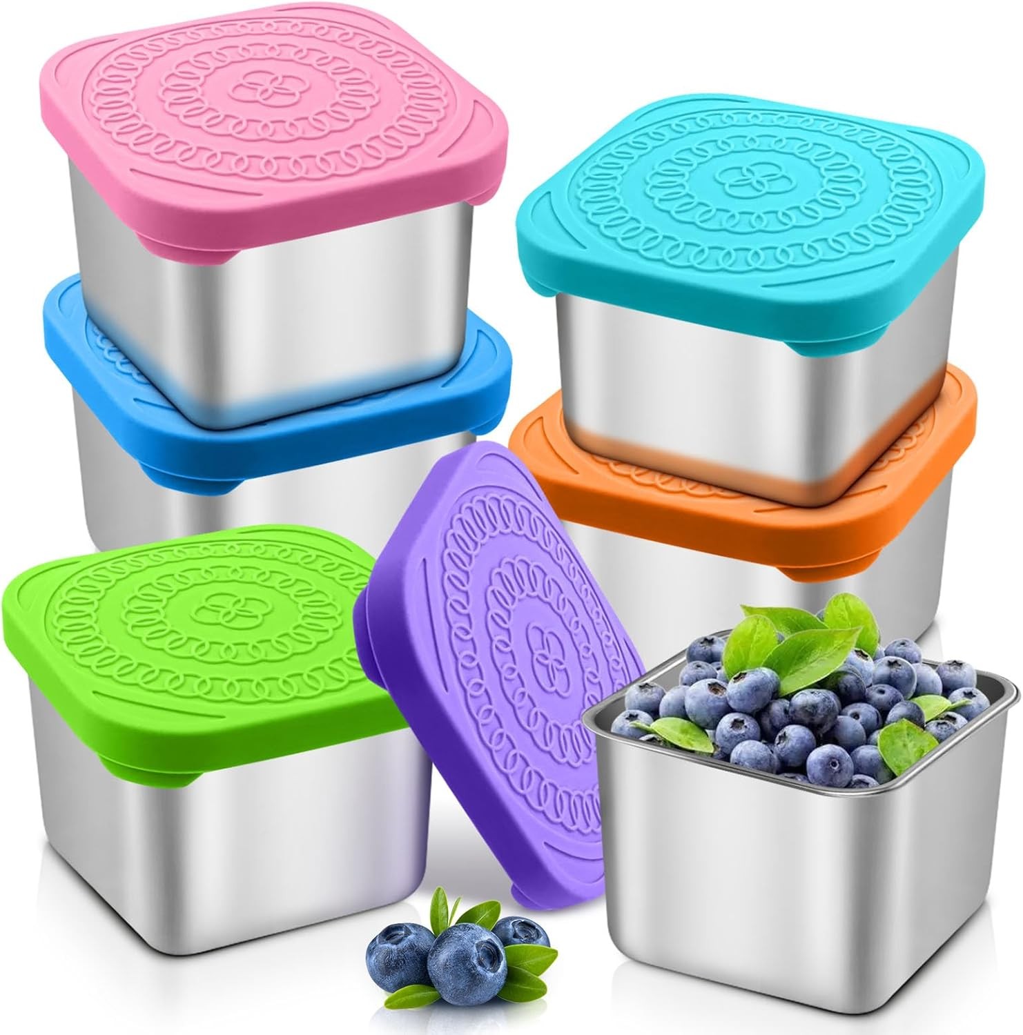 6 Pack Snack Containers for Kids 6 oz Toddler Metal Lunch with Silicone Lids