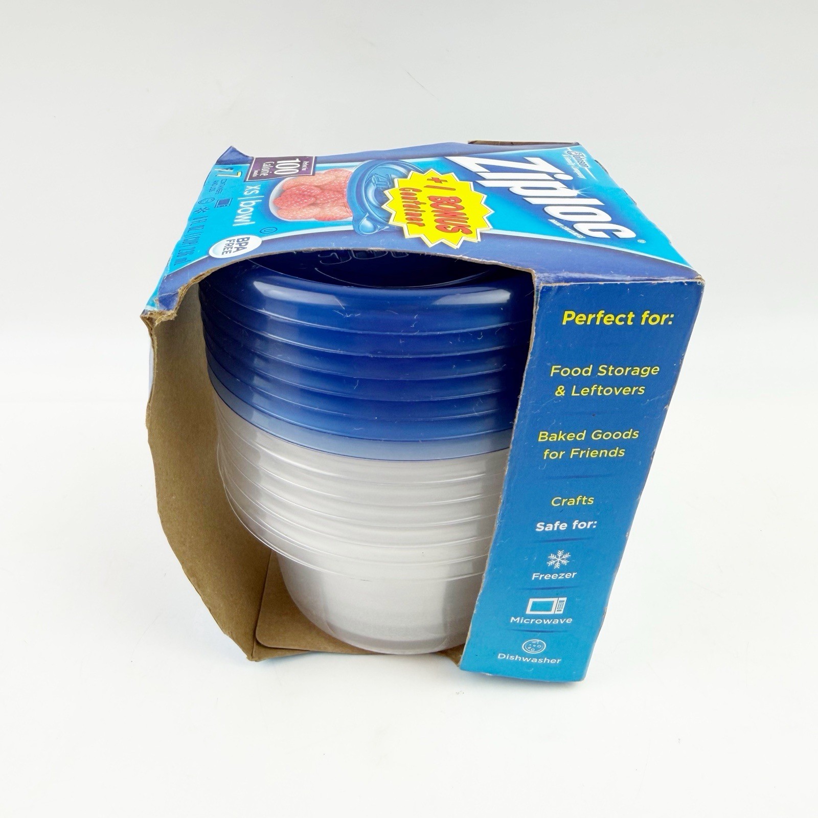 7 Ziploc Snap N Seal Smart XS Round Bowls 1 Cup 8 oz Blue Discontinued NOS