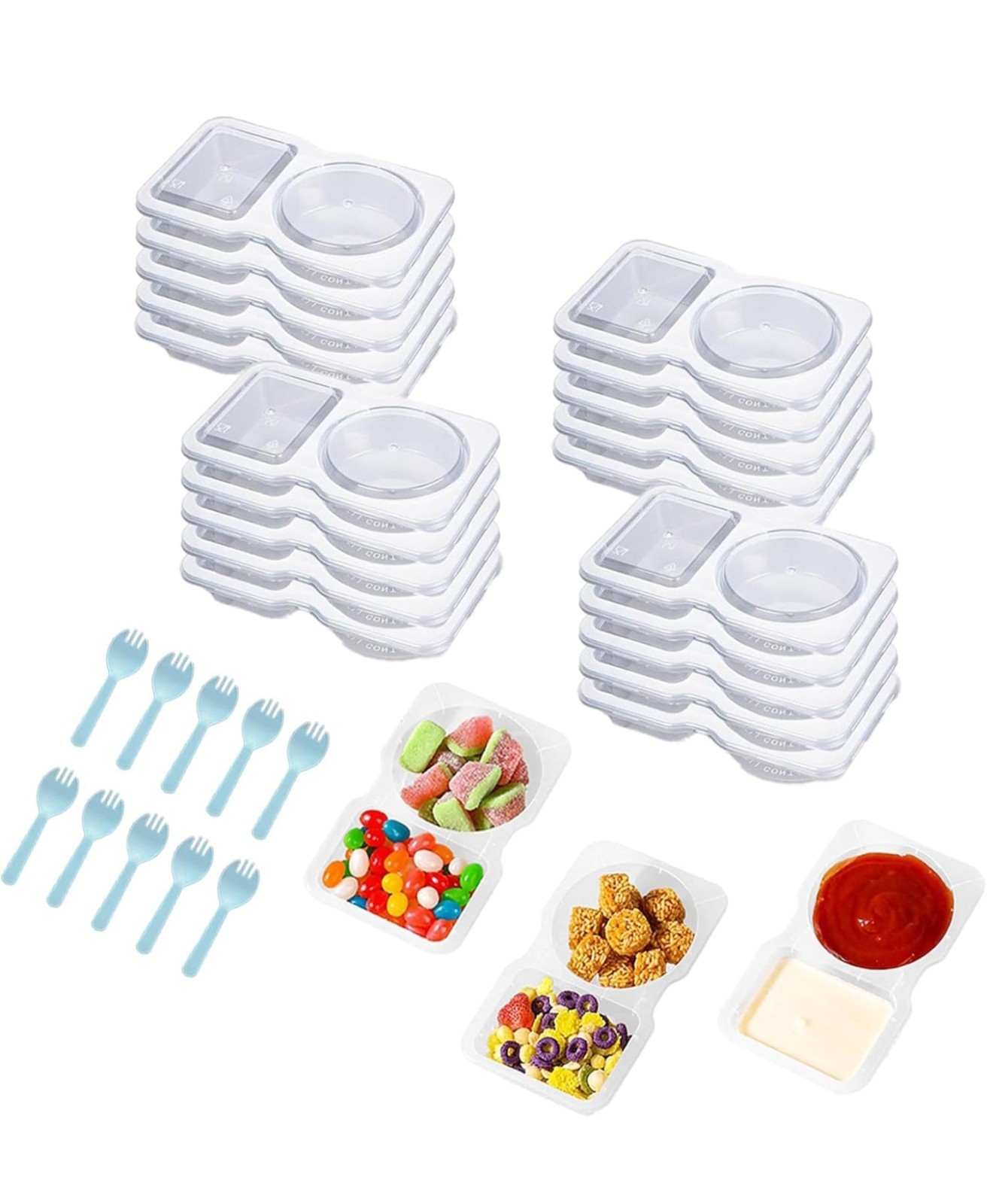 20 Sets Reusable Snack Containers: 2-Compartment Snack Pack Containers with Lids