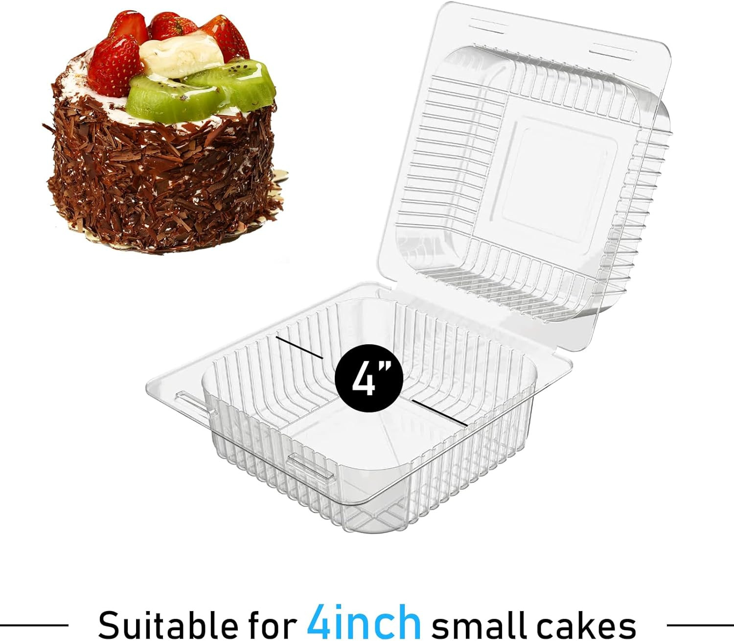 Cake Slice Containers,200Pc Square Plastic Hinged Food Container Individual Clam
