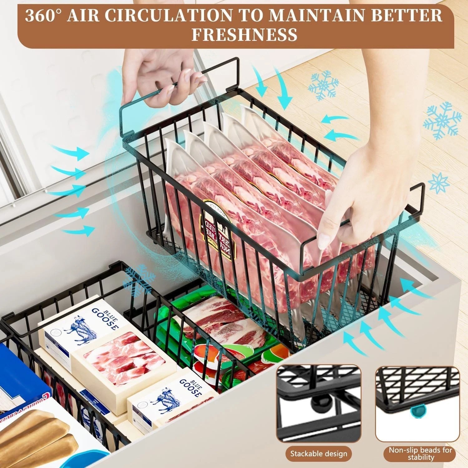 Versatile 4 Pack Stackable Freezer Organizer Bins for Kitchen & Pantry Storage