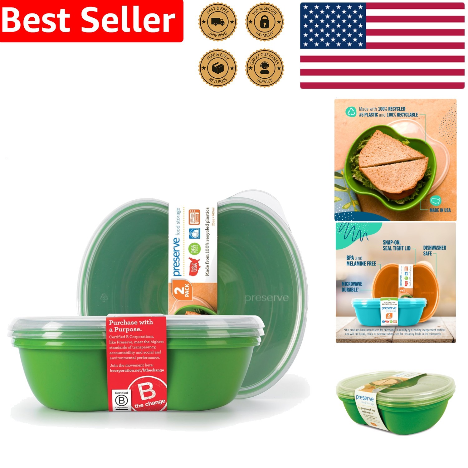 Sandwich Storage Box Twin Set Green Plastic Recyclable Portable Lunch Container