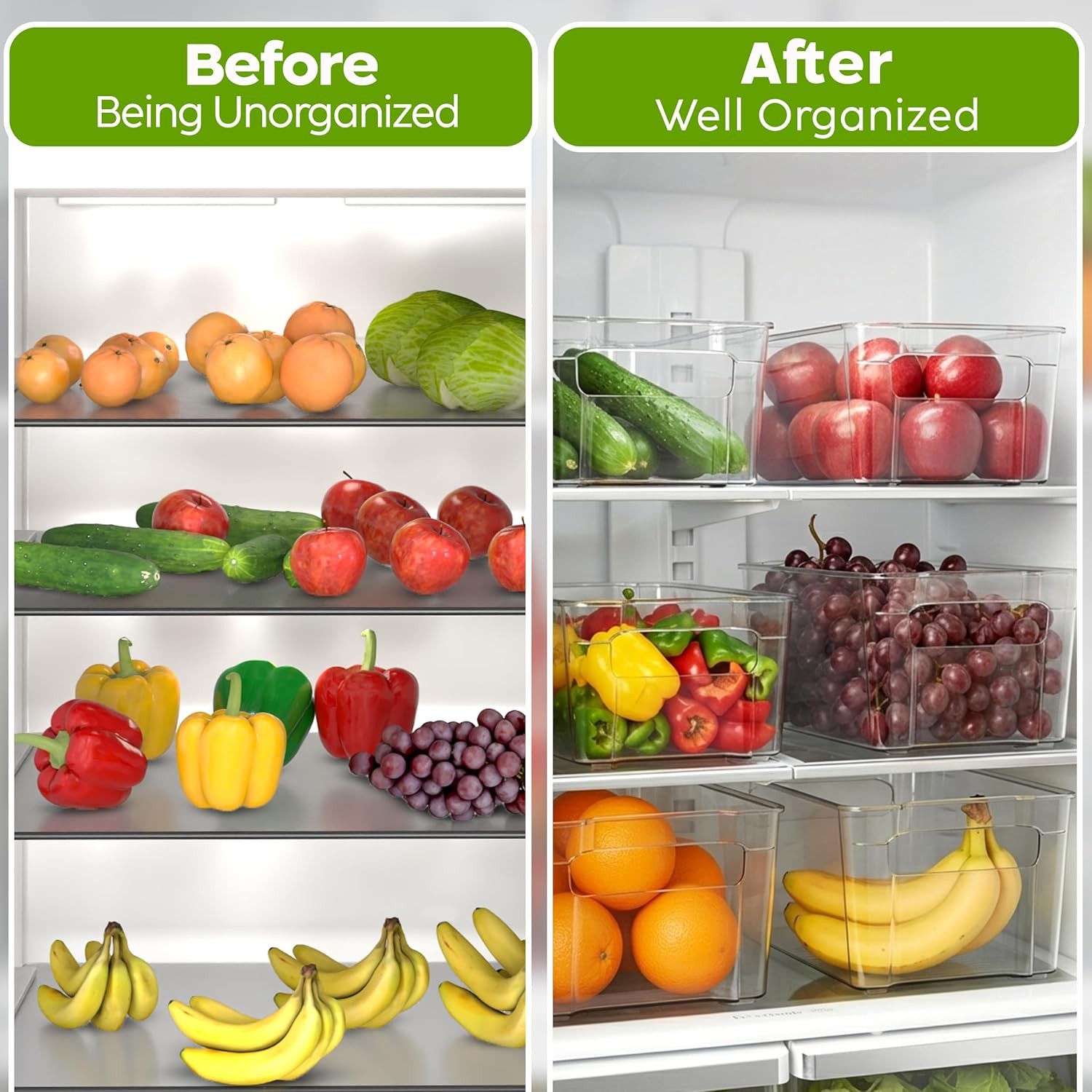 Fridge & Refrigerator Organizer Bins (8 Pack), Clear Stackable Durable