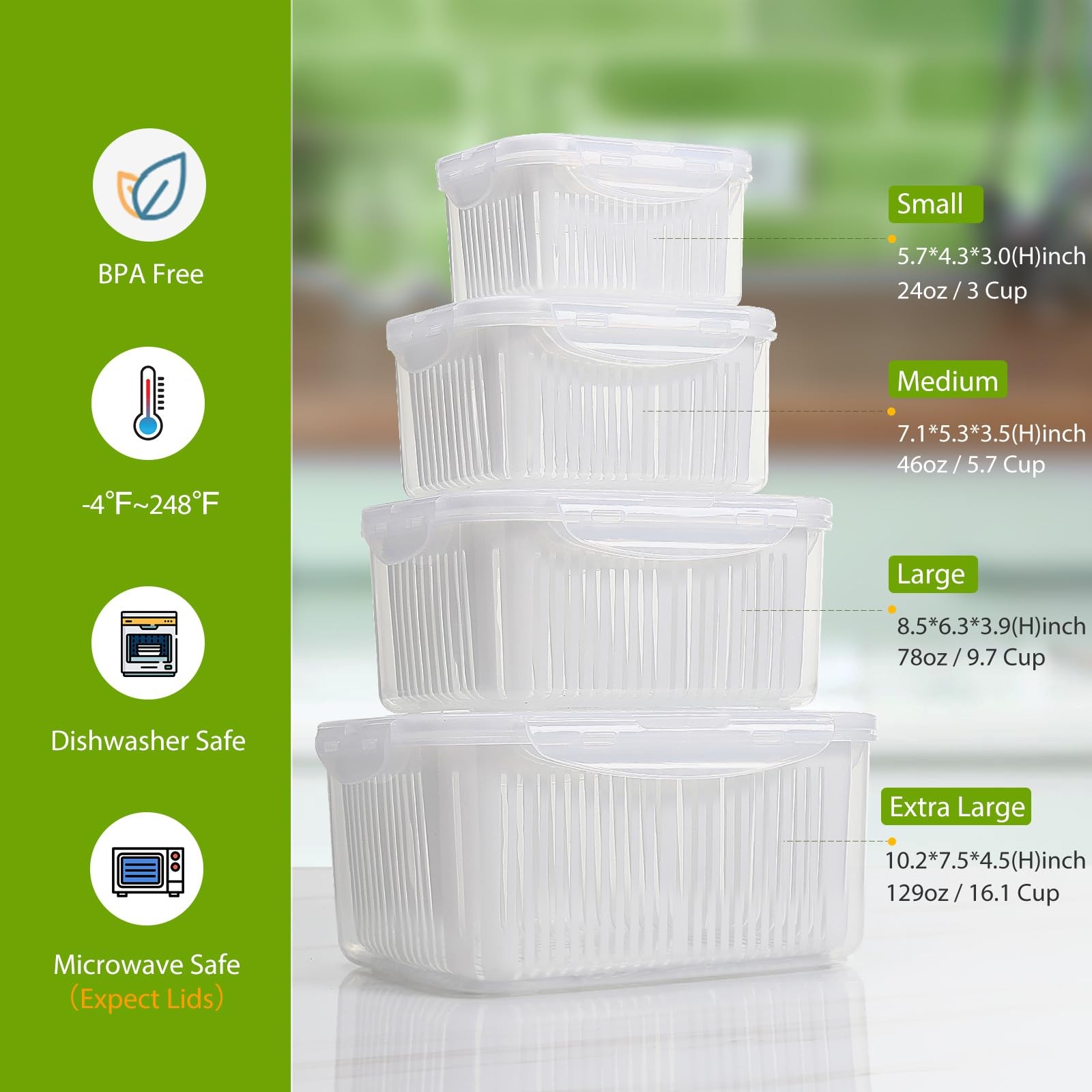 Fruit Vegetable Produce Storage Saver Containers with Lid & Colander 4 Packs …