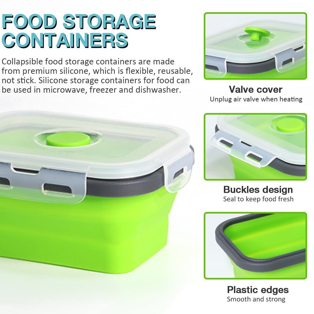 Pharamat Small Collapsible Silicone Food Storage Blue, Green, Pink, Yellow