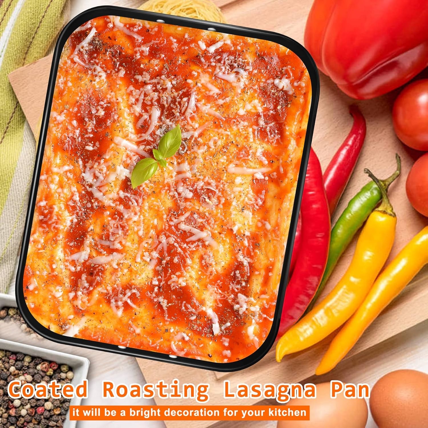 Lasagna Pan Deep, Baking for Oven, 16x12x3 Inch Dishes Black