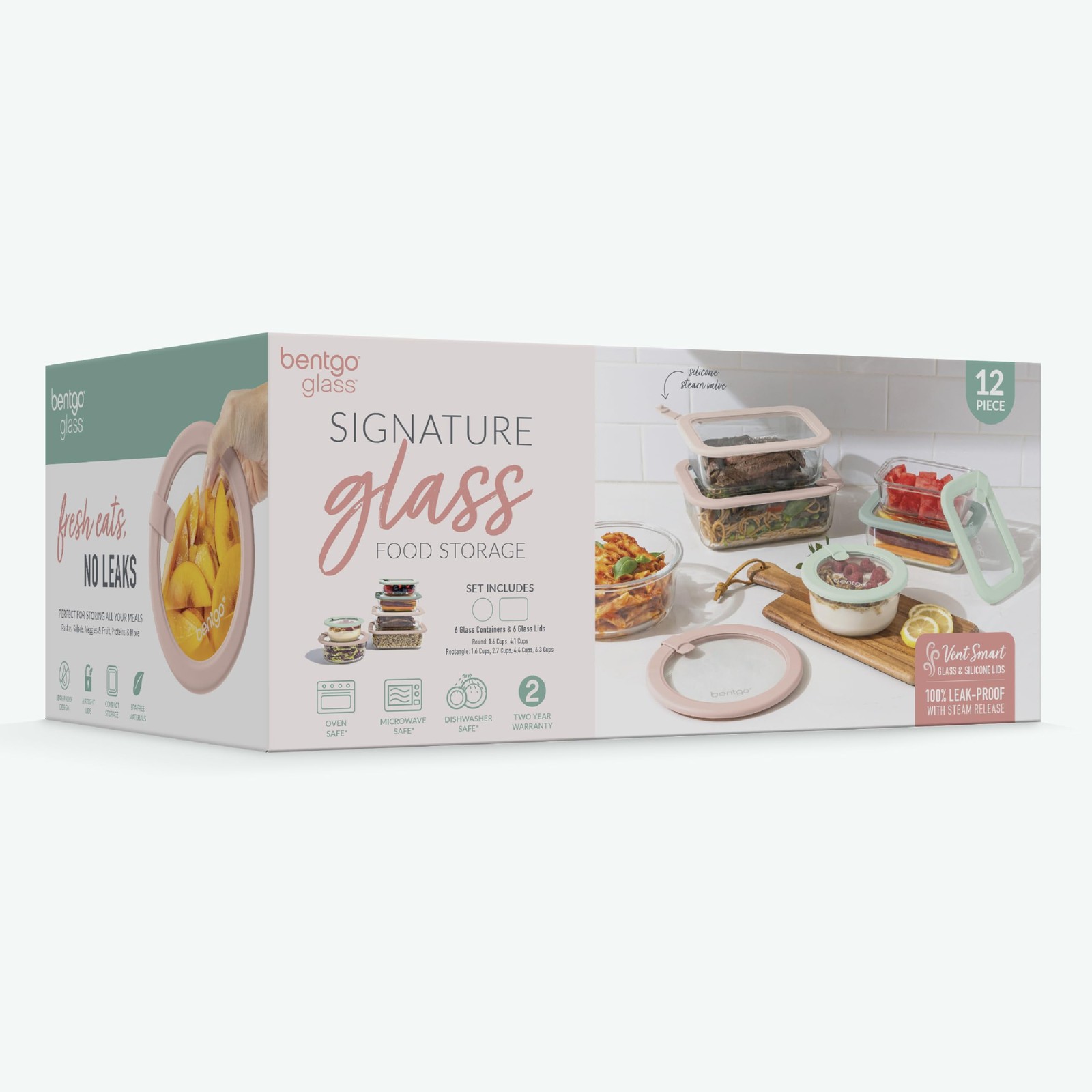 Signature Leak-Proof Glass Food Storage – 12-Piece Set, 1-Compartment Meal Pr…