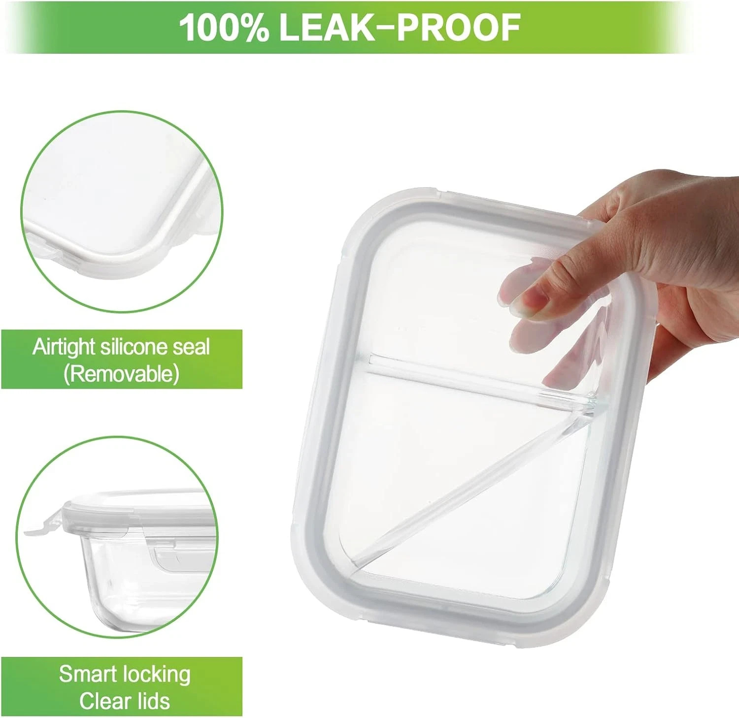10 Pack 24Oz Glass Meal Prep Containers 2 Compartment, Food Storage Containers w