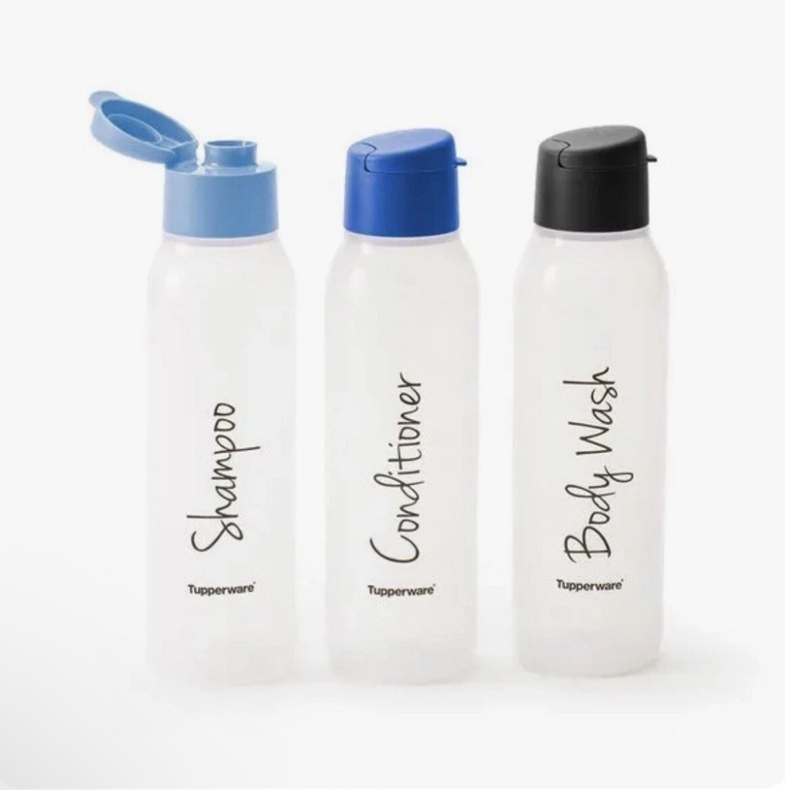 Tupperware Shower Bottles Set Of 3 New 750ml Blue Lids