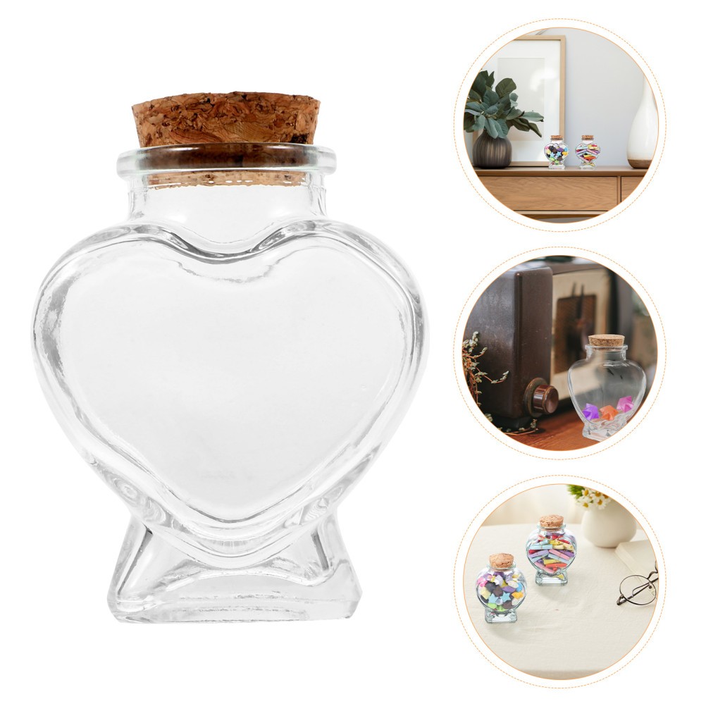 12 Pcs Mini Heart-shaped Wishing Bottle Crystal Glass Jar Candy with Cork