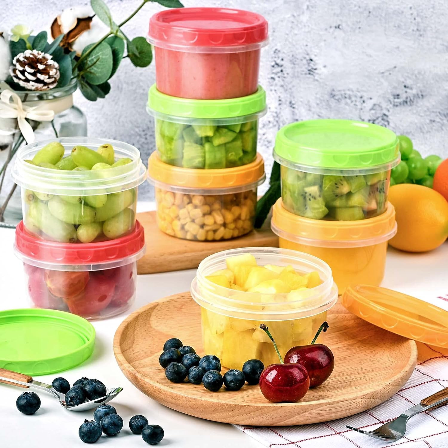 Reusable Small Freezer Containers 8 Oz Plastic Food Storage Containers with Scre