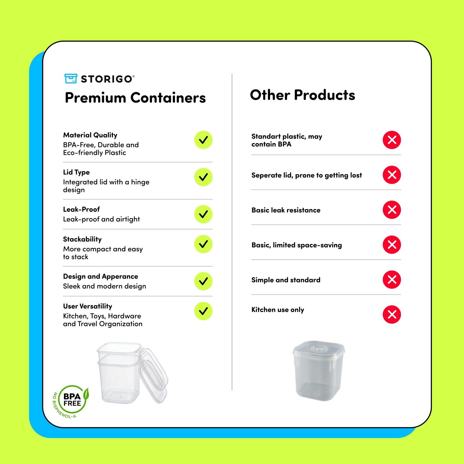 10 Pack 39 oz Airtight Food Storage Containers with Attached Hinged Lids – St…