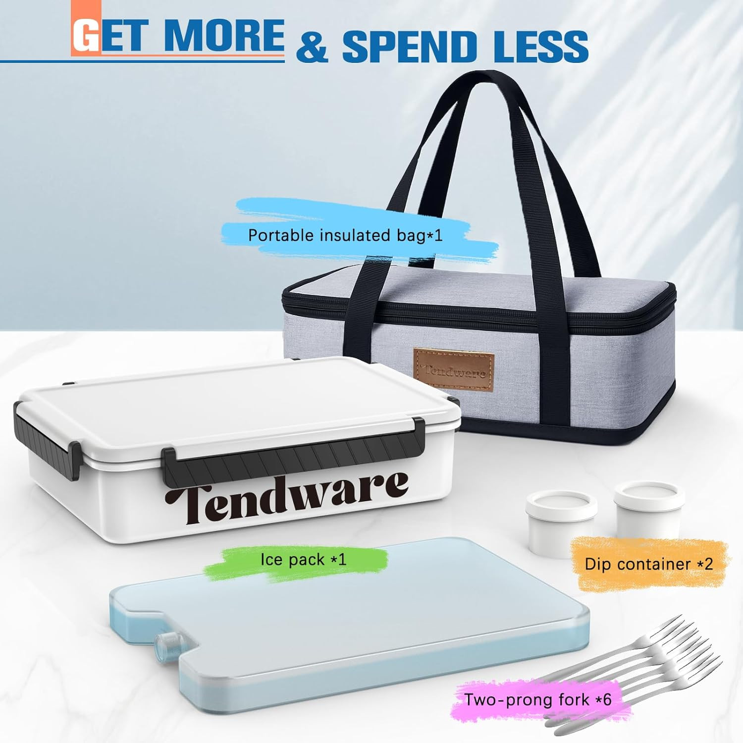 Chilled Portable Snackle Box Container with Ice Pack, Divided Serving Tray with