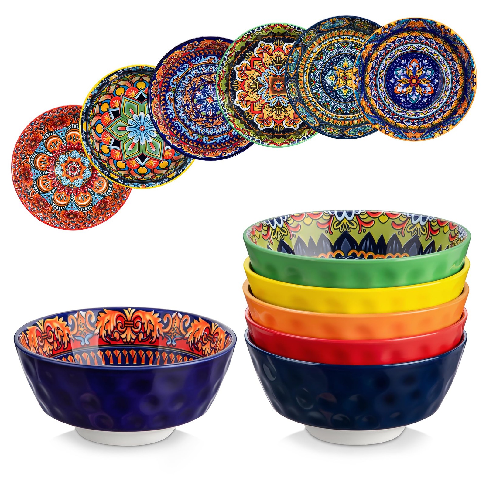 vancasso 26oz Cereal Bowls Set of 6, Boho Ceramic Soup Bowls with Colorful Bohem