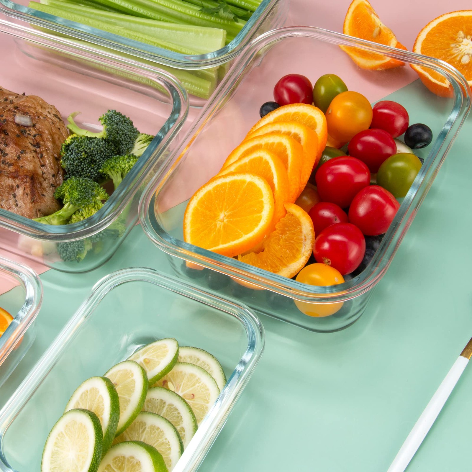 FAWLES 12 Pack Glass Storage Containers with Lids, Leak-Proof Meal Prep Pink