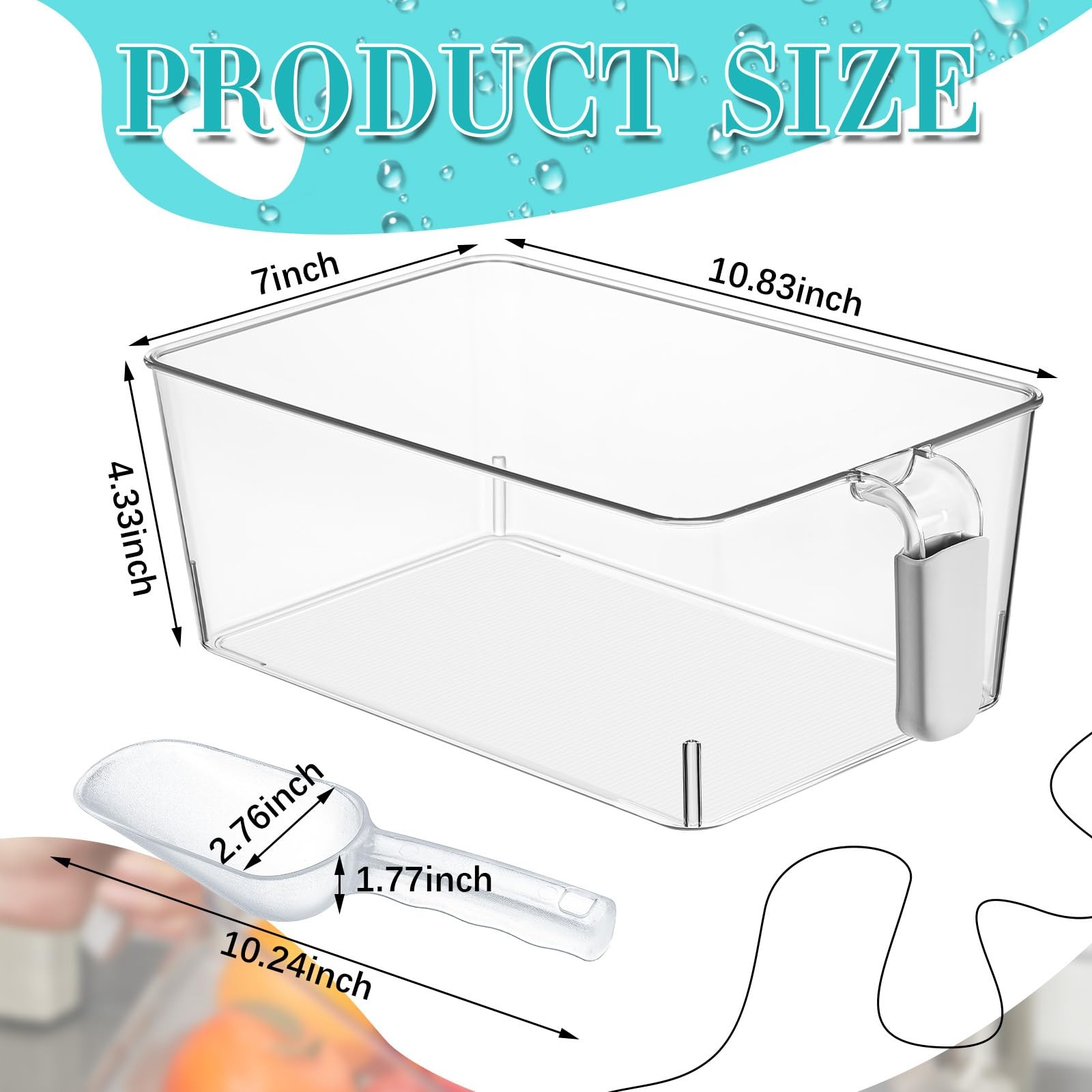 Havawish Ice Bin and Flexible Scoop Set Plastic Freezer Ice Bin with Pull out
