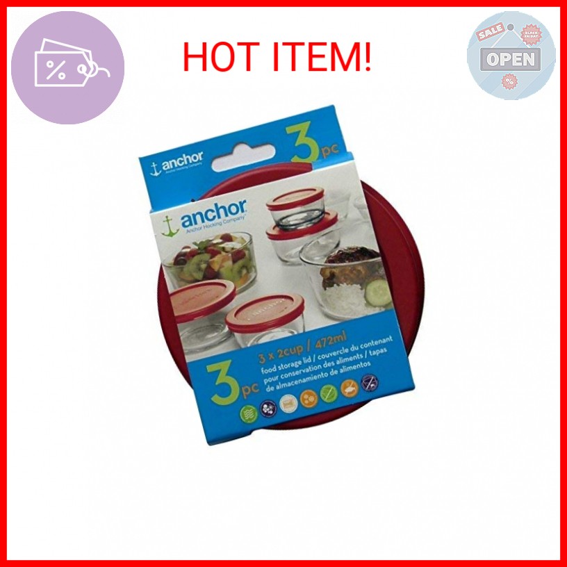 Anchor Hocking Replacement Lid 2 Cup / 472 ml, Set of 3 lids, red Round