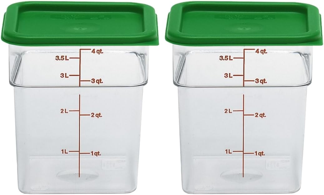 Food Storage Container W/ Lid 2 Pack Classic Series Square W/ Green Lid 4 QT