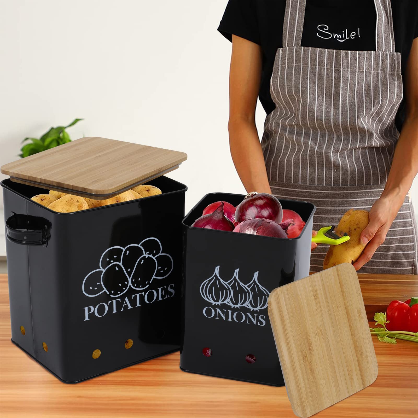 Potato Onion Storage Bin, Kitchen Storage Canister Set of 2, Kitchen Pantry Orga