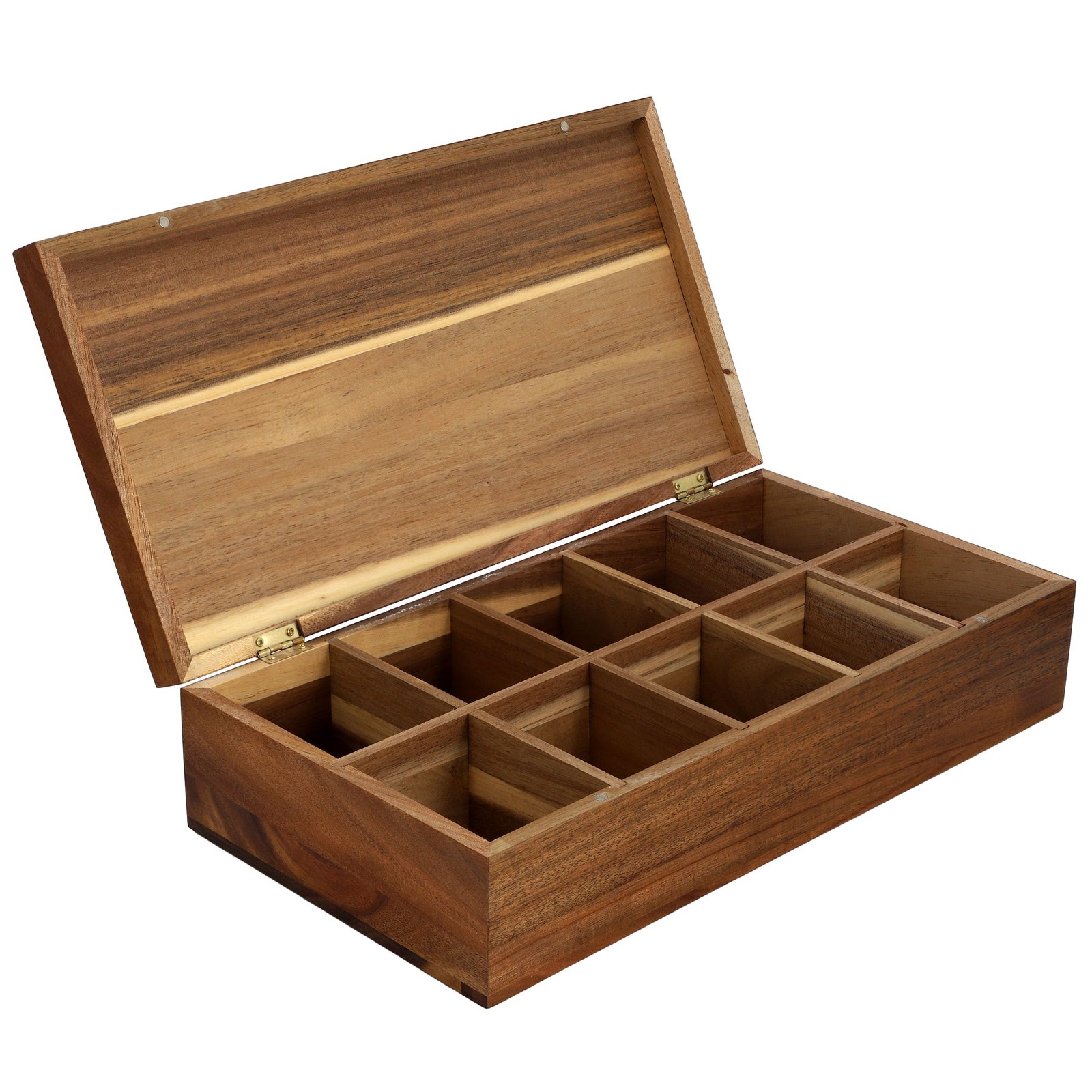 Elama Acacia Wood 14.25 x 7.5 Inch 10 Compartment Tea 14.25in x 7.5in, Brown