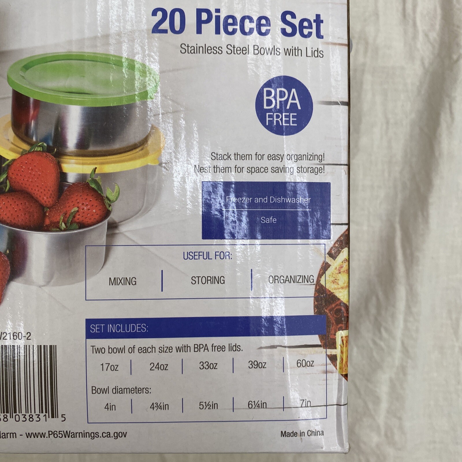 BRAND NEW Imperial Home 10 Stainless Steel Bowls with Lids, 20 pcs total