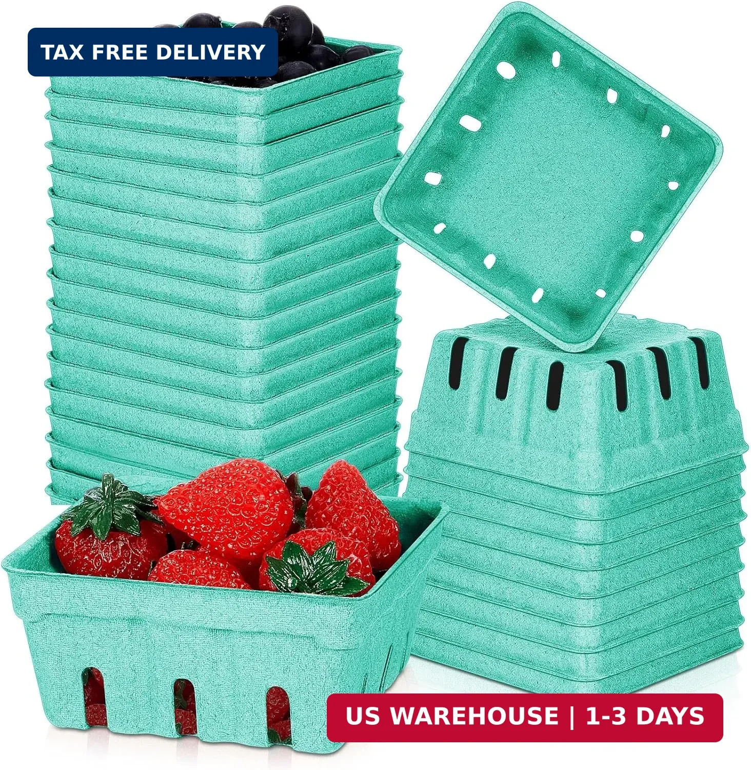 Reallnaive 20 Pack Green Pulp Fiber Berry Baskets 1/2 Pint, Small Molded Produce