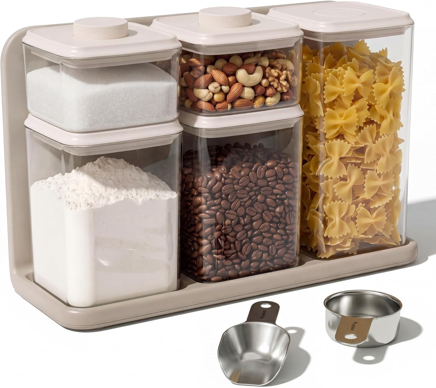 SMIRLY 8Pc Airtight Food Storage Container Set Organizer BPA Free Cream White