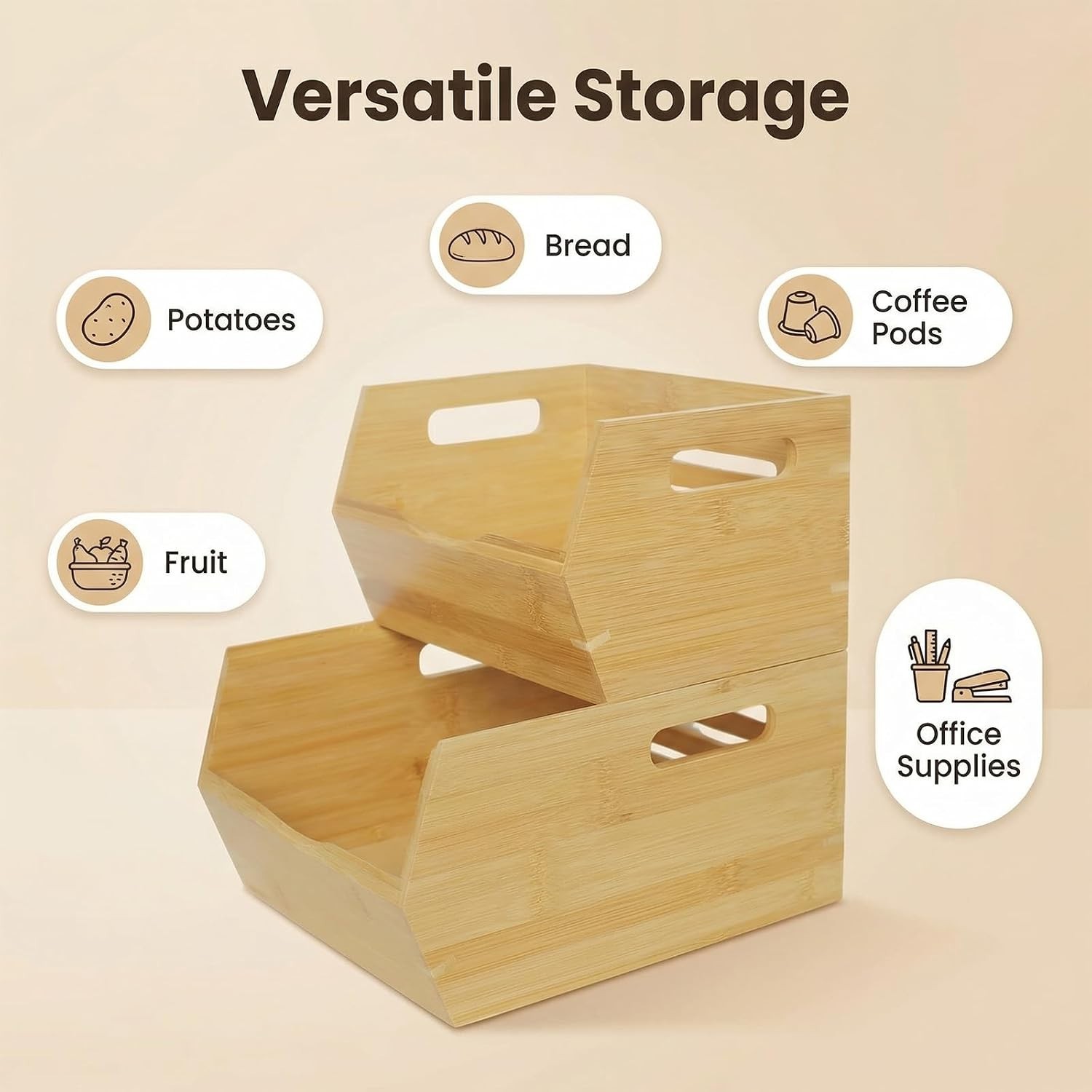 Bamboo Pantry Storage Bins,Potato and Onion Storage Bin Ventilated stackable …