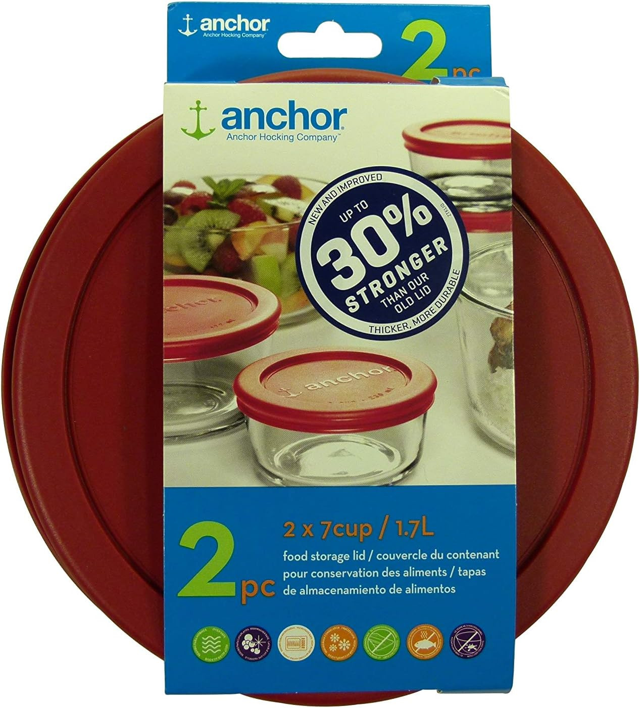 30% Stronger Replacement Lid 2 X 7 Cup / 1.7 L / 1.75 Qt, Red, Round, Improved