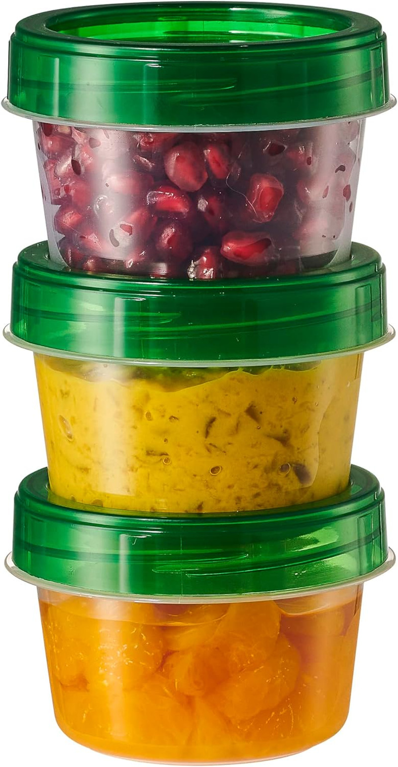 6 Pack Twist Cap Storage Containers with Green Screw on Lid- 4 Oz Reusable Meal
