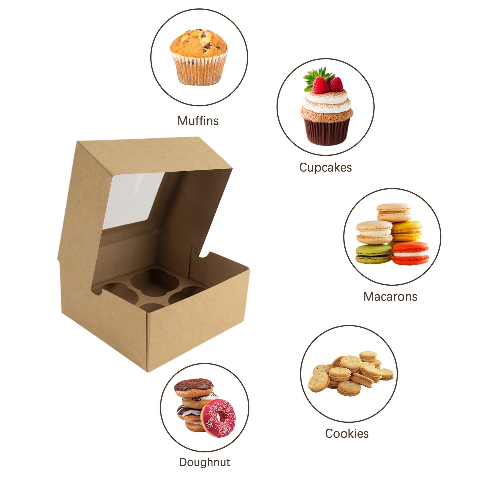 Cupcake Boxes with Window, 30 Sets 6x6x3 Inch Kraft Paper Bakery Boxes for Co…