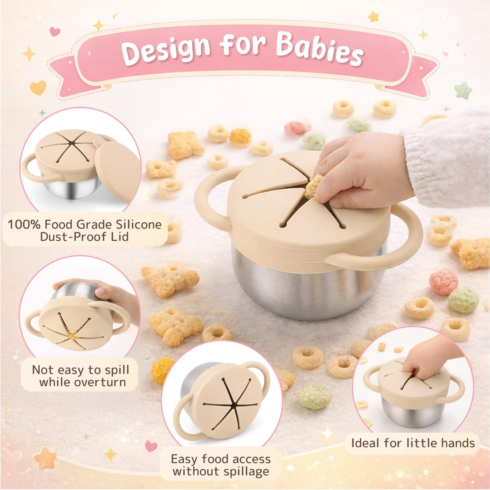 Stainless Steel Snack Containers with Lids, Snack cups with Silicone Food Cat…