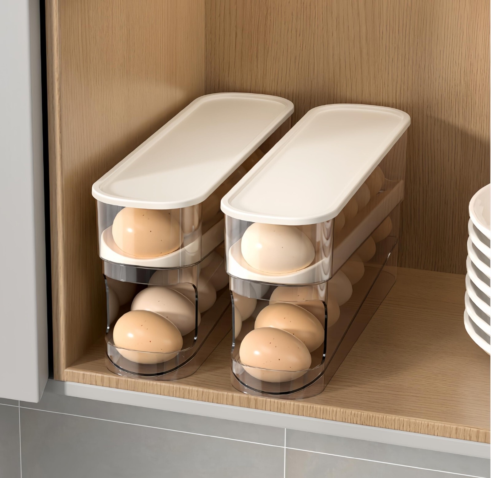 Auto Rolling Fridge Egg Organizer Space Saving Eggs Dispenser Refrigerator NEW