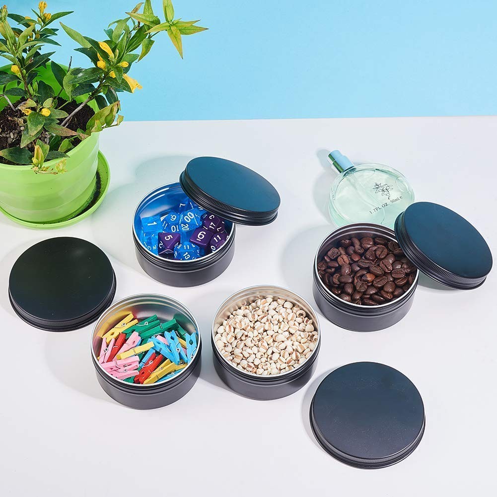 12 PCS 6 Oz Black Round Aluminum Tin Cans Screw Top Metal Cosmetic Container