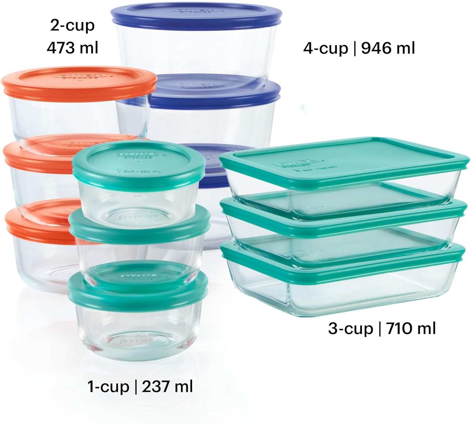 Simply Store (12-Pack) Glass Food Storage Containers Set, (1, 2, & 3 Cup) Meal P