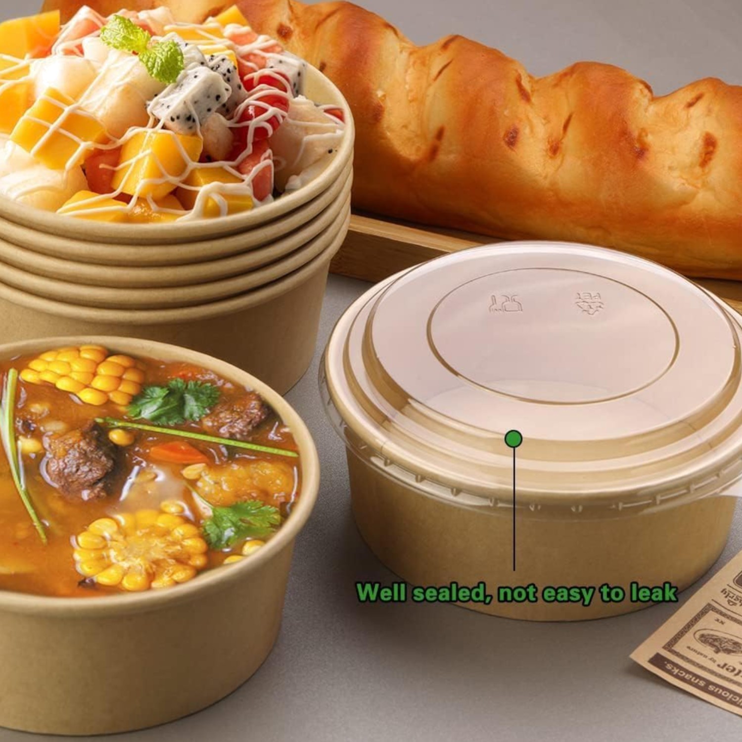 25 Pcs 25 oz Disposable Meal Prep Containers, Round Kraft Bowls with Clear Lids
