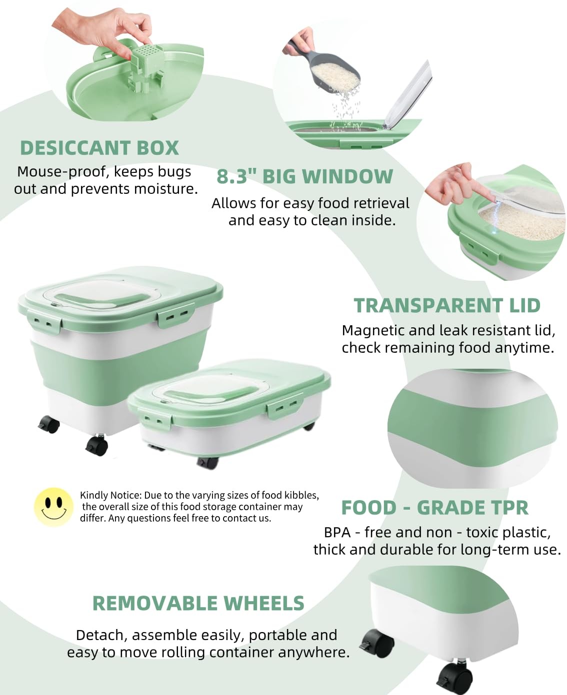 DDMOMMY 20-30 Lbs Rice Storage Large, Light Green/20-30LBS