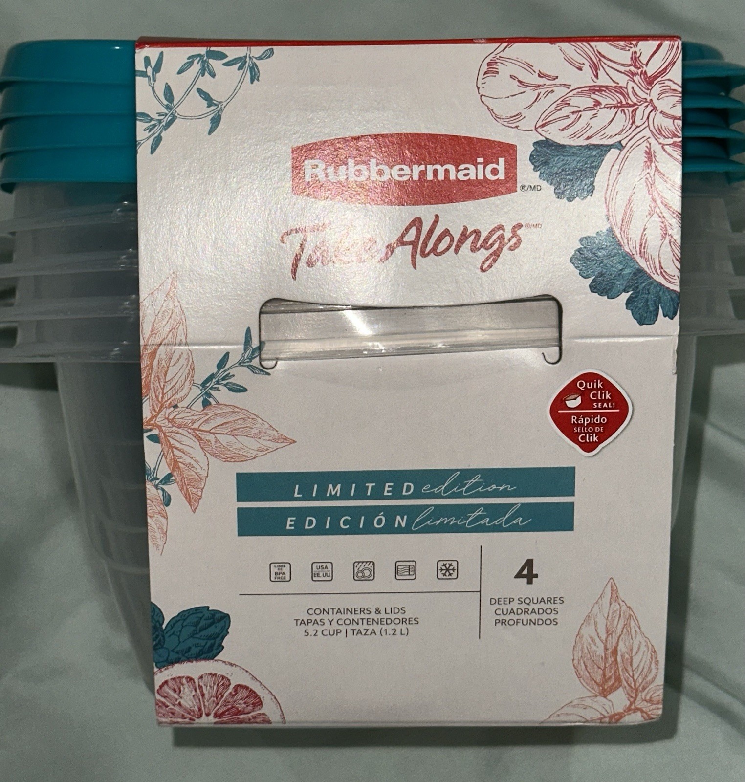 4-Pack Rubbermaid TakeAlongs Limited Edition AQUA BLUE 5.2 Cup Containers NEW