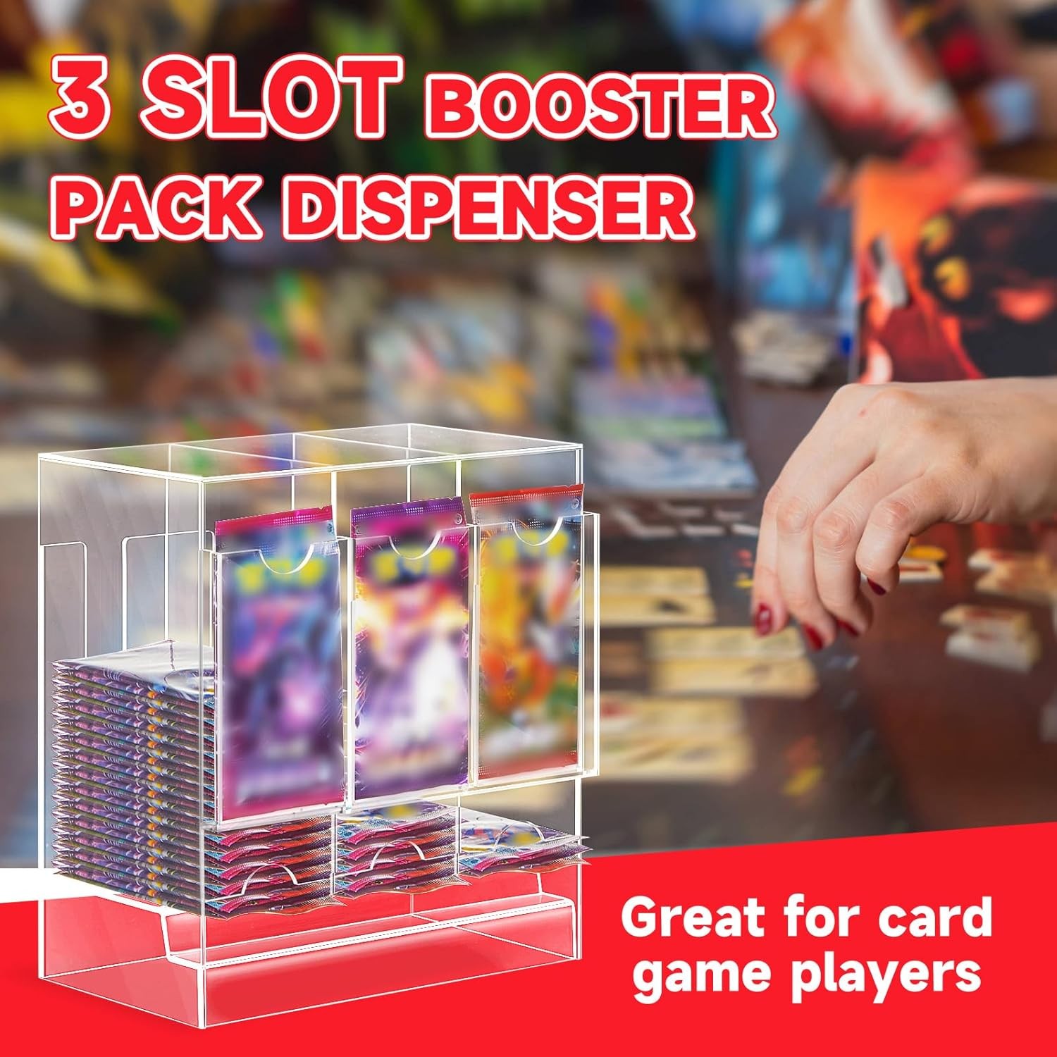 Acrylic Card Dispenser & Organizer for Trading Cards and Booster Packs (3 Slots)