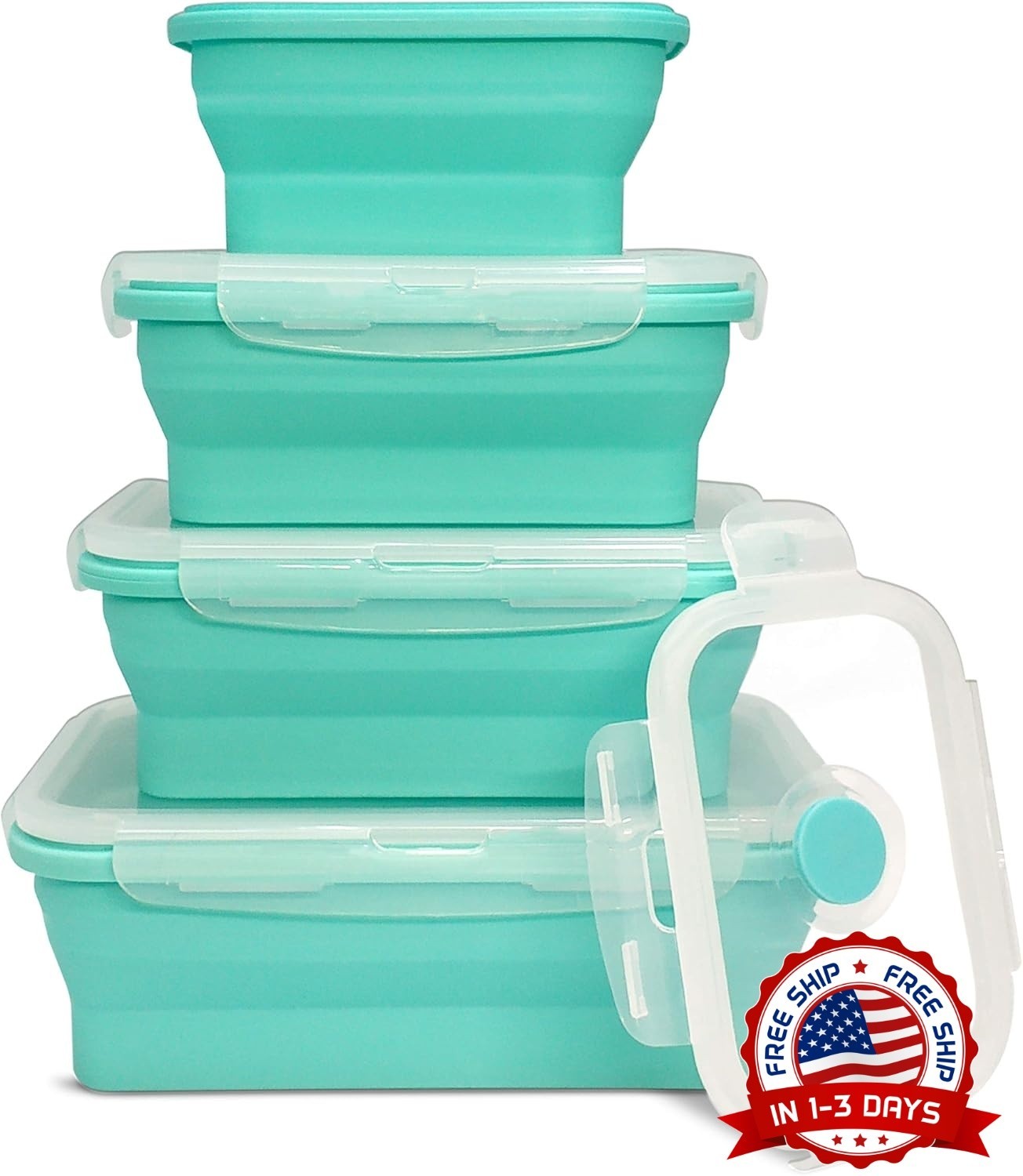 Juego de 4 recipientes plegables de silicona para almacenar alimentos con tapas