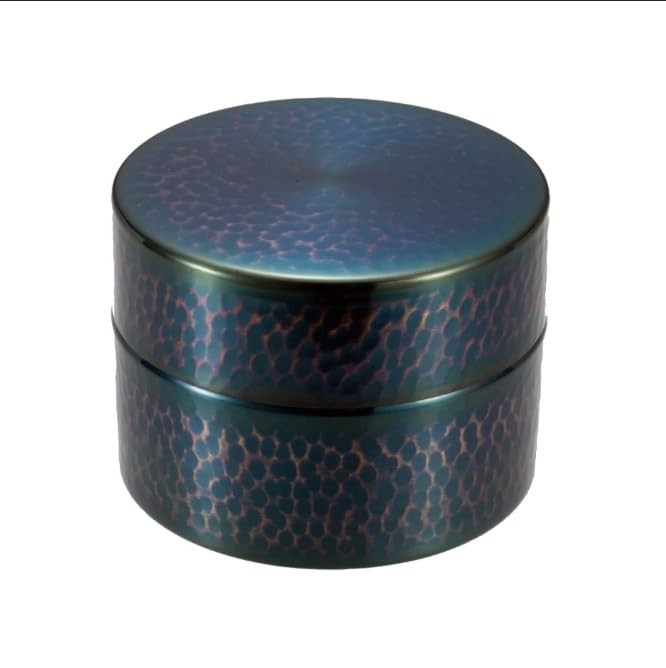 Shinko Kinzoku Pure Copper Tea Caddy Hammered Blue Finish Japan Made